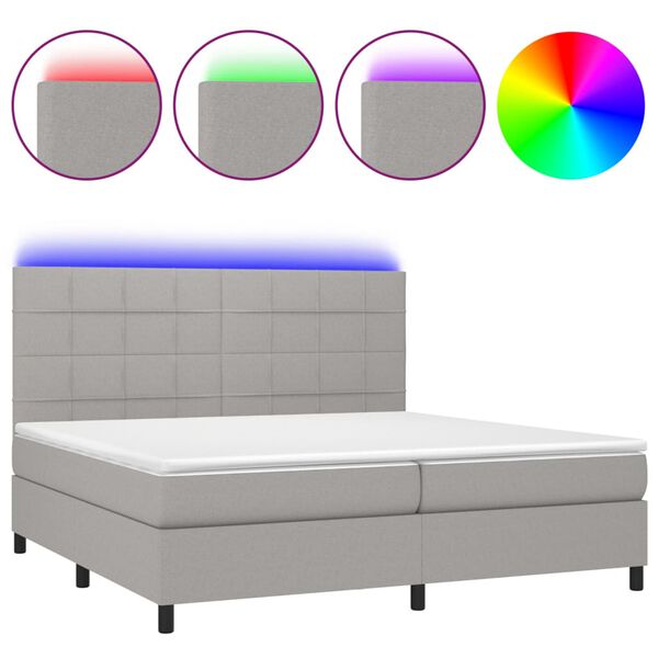 vidaXL Letto a Molle Materasso e LED Grigio Chiaro 200x200 cm Tessuto