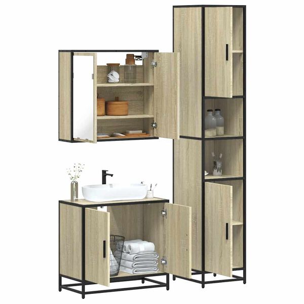 vidaXL Set Mobili da Bagno 3 pz Rovere Sonoma in Legno Multistrato