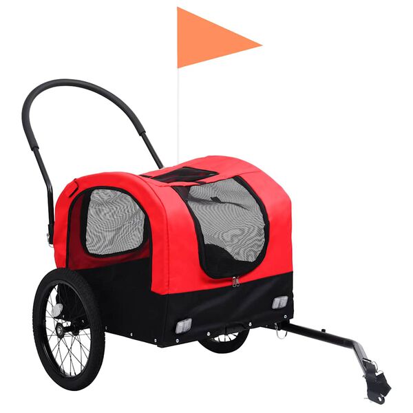 vidaXL Rimorchio per Animali Domestici e Passeggino 2in1 Rosso e Nero