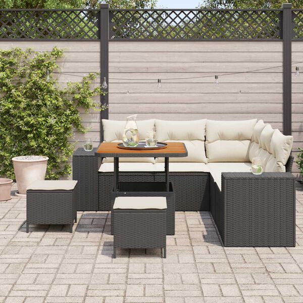 vidaXL Set Divano da Giardino con cuscino 8 pcs Nero polyrattan