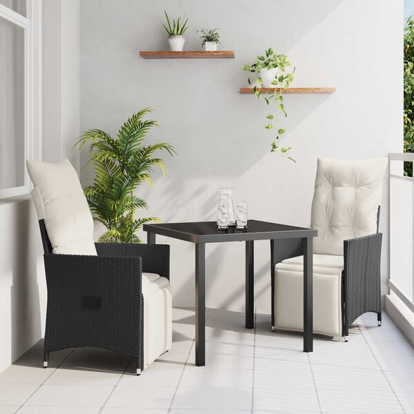 vidaXL Set da Pranzo per Giardino con cuscino 3 pcs Nero Poly Rattan