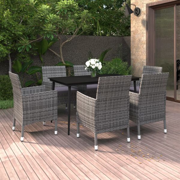 vidaXL Set da Pranzo per Giardino 7 pz con Cuscini Polyrattan e Vetro