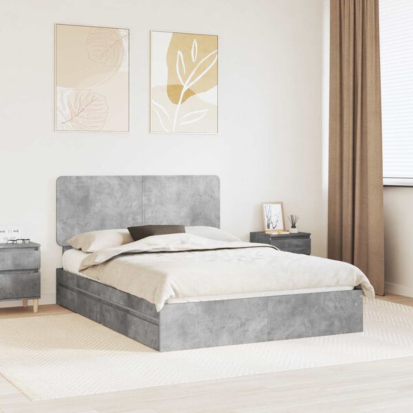 vidaXL Letto con Contenitore con testiera Grigio cemento 140 x 190 cm