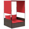 vidaXL Lettino prendisole doppio con tettoia e tende in Polyrattan Marrone