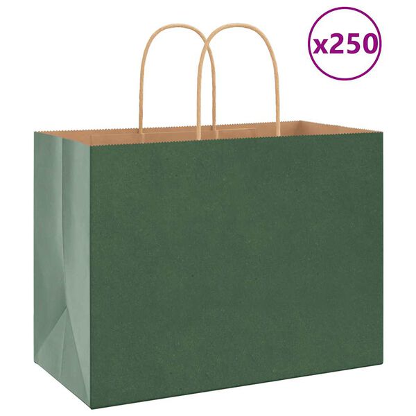 vidaXL Sacchetti di Carta 250 pz con Manici Verdi 32x17x25 cm
