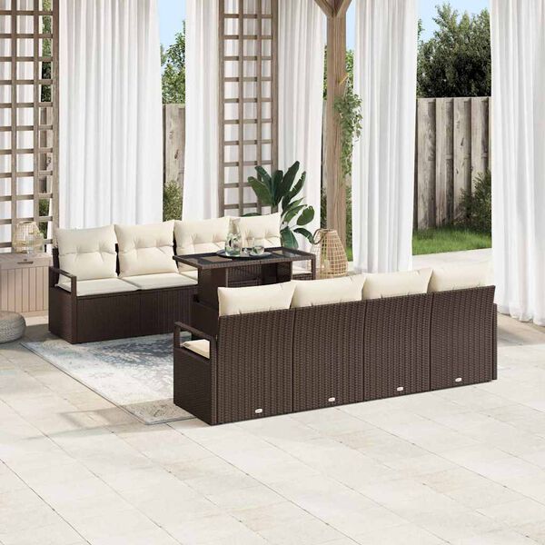 vidaXL Set Divano da Giardino con cuscino 9 pcs Marrone Poly Rattan