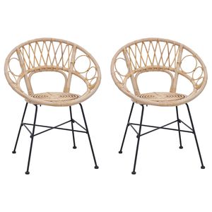 vidaXL Sedia da pranzo 2 pcs Naturale 65 x 55,5 x 81 cm Rattan e Ferro