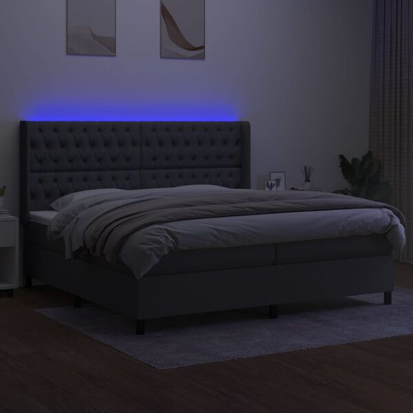 vidaXL Letto a Molle Materasso e LED Grigio Scuro 200x200cm in Tessuto