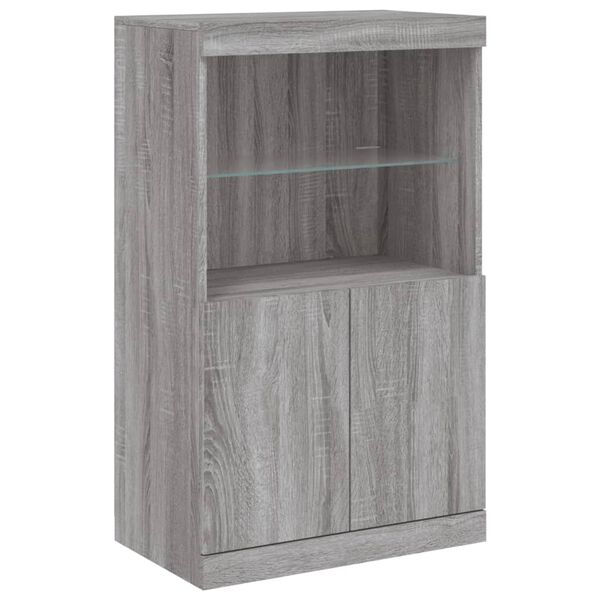 vidaXL Credenza con Luci LED Grigio Sonoma 60,5x37x100 cm