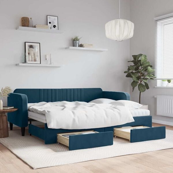 vidaXL Divano Letto Estraibile con Cassetti Blu 80x200 cm in Velluto