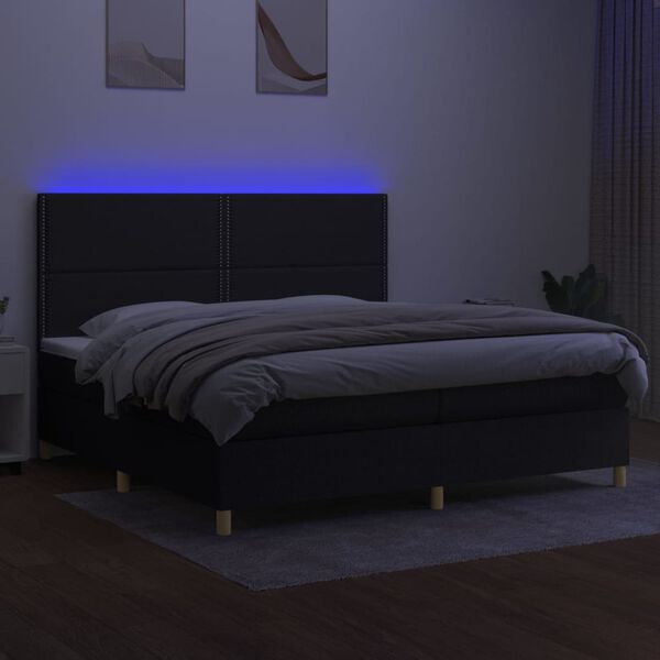 vidaXL Letto a Molle Materasso e LED Nero 200x200cm in Tessuto