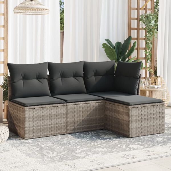 vidaXL Set Divano da Giardino 4pz con Cuscini Grigio Chiaro Polyrattan