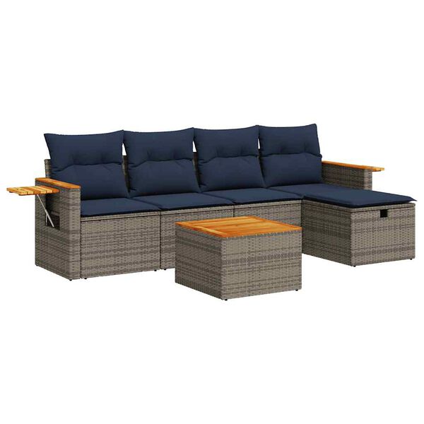 vidaXL Set Divano da Giardino 6 pz con Cuscini Grigio in Polyrattan