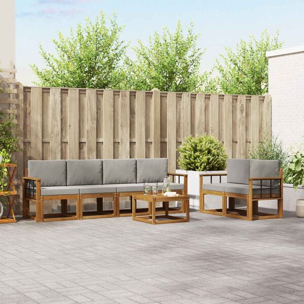 vidaXL Set di divani da esterno 7 pcs Grigio Naturale e Chiaro