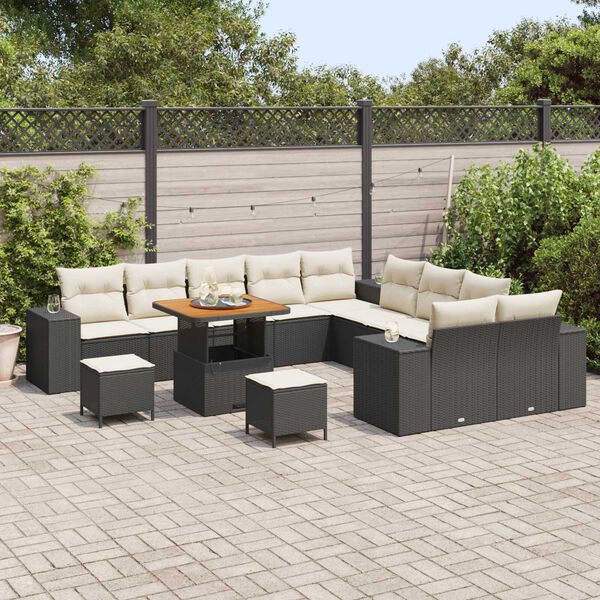 vidaXL Set Divano da Giardino con cuscino 13 pcs Nero polyrattan