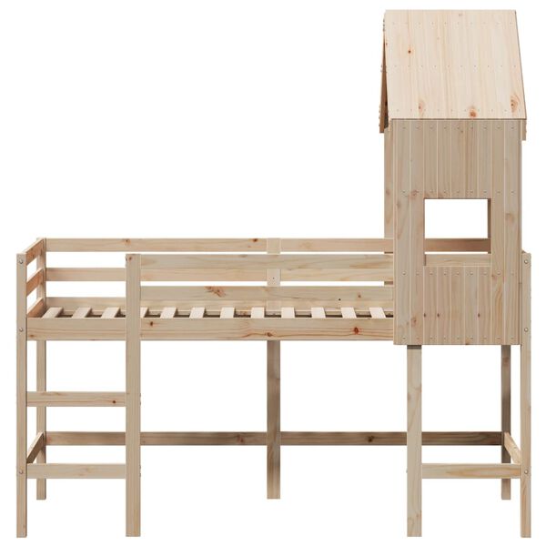 vidaXL Letto Soppalco con Scala e Tetto 90x190 cm Legno Massello Pino
