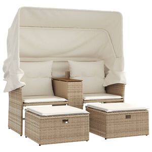 vidaXL Divano Giardino 2 Posti Baldacchino e Sgabelli Beige Polyrattan