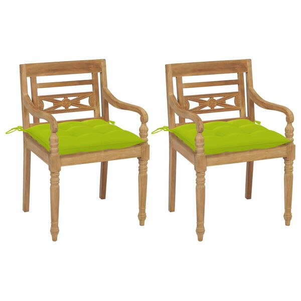 vidaXL Sedie Batavia 2 pz con Cuscini Verde Brillante in Massello di Teak