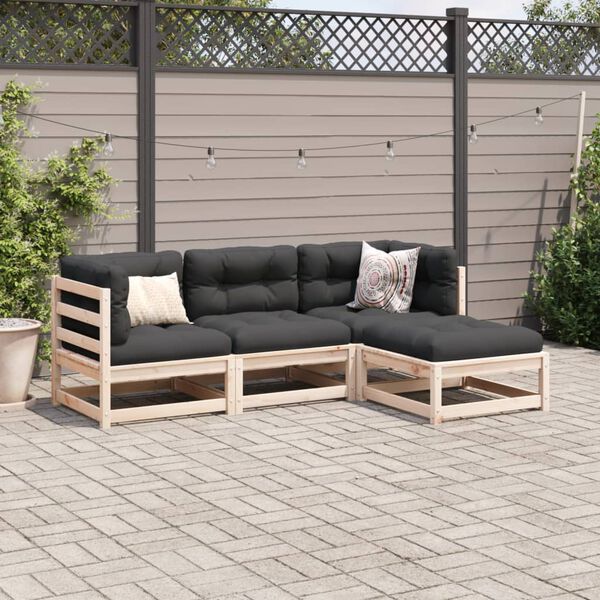 vidaXL Set Divano da Giardino 4 pz con Cuscini Legno Massello di Pino