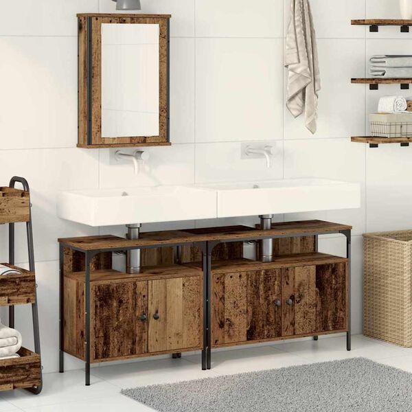 vidaXL Unit&agrave; da Bagno con lo scaffale 3 pcs Marrone Legno multistrato