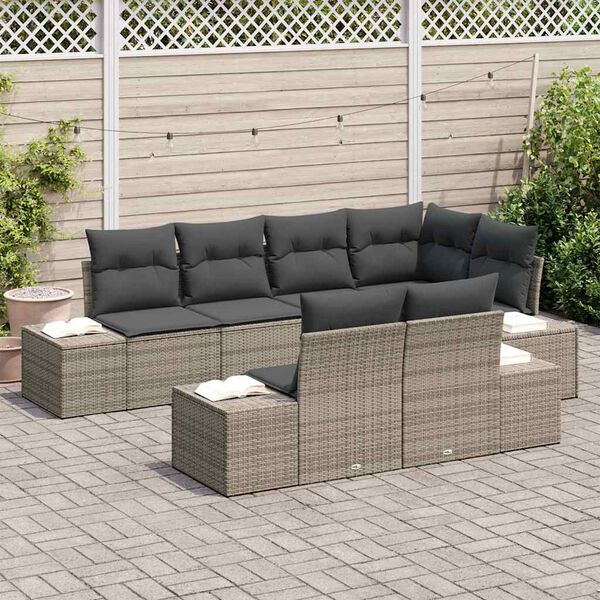 vidaXL Set Divano da Giardino con cuscino 7 pcs Grigio Poly Rattan