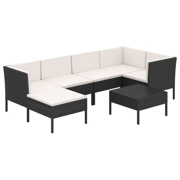 vidaXL Set Divani da Giardino 7 pz con Cuscini in Polyrattan Nero