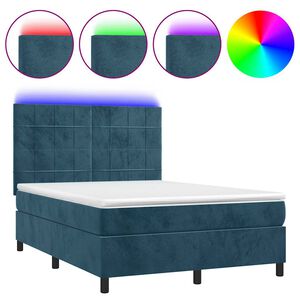 vidaXL Letto a Molle con Materasso e LED Blu Scuro 140x200 cm