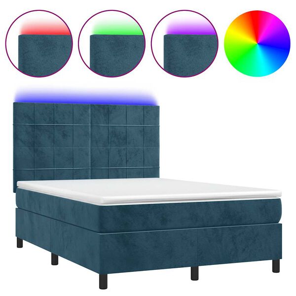 vidaXL Letto a Molle con Materasso e LED Blu Scuro 140x200 cm