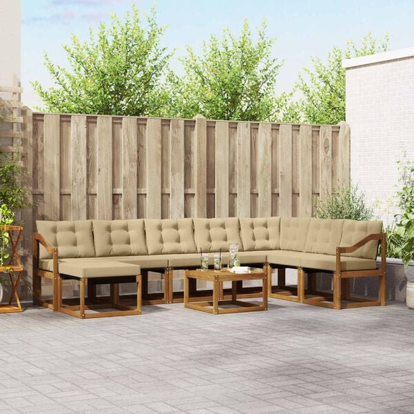 vidaXL Set di divani da esterno con cuscino 9 pcs Naturale e Beige