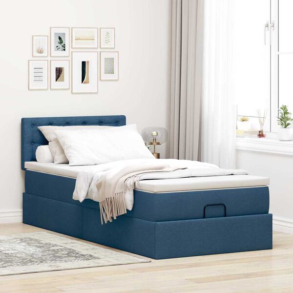 vidaXL Struttura Letto Pouf con Materasso Blu 80x200 cm in Tessuto