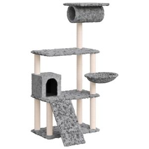 vidaXL Albero per Gatti con Tiragraffi in Sisal Grigio Chiaro 131 cm