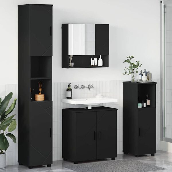 vidaXL Set di mobili per il bagno Montaggio a parete 4 pcs Nero