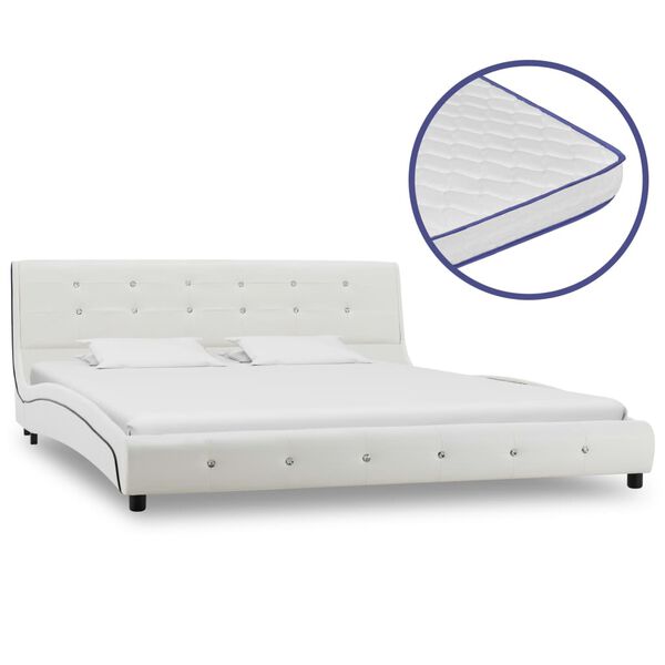 vidaXL Letto con Materasso Memory Foam Bianco in Similpelle 160x200 cm
