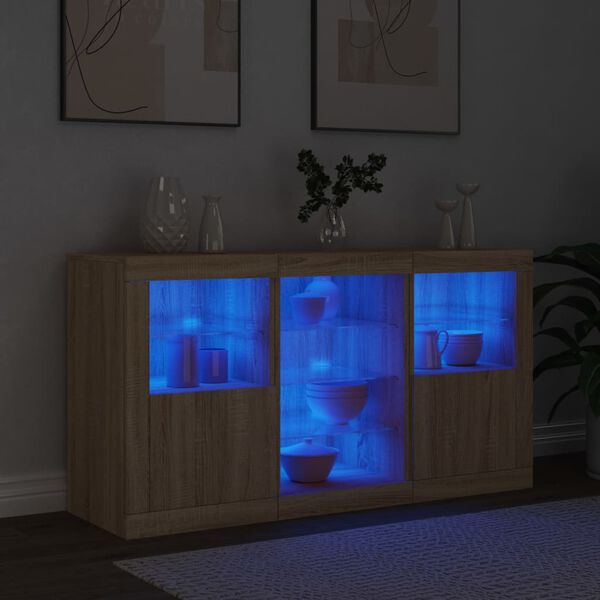 vidaXL Credenza con Luci LED Rovere Sonoma 123x37x67 cm