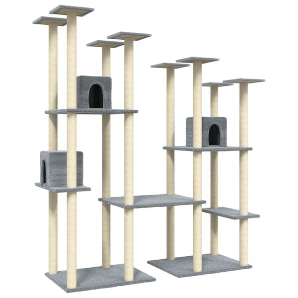 vidaXL Albero per Gatti con Tiragraffi in Sisal Grigio Chiaro 174 cm