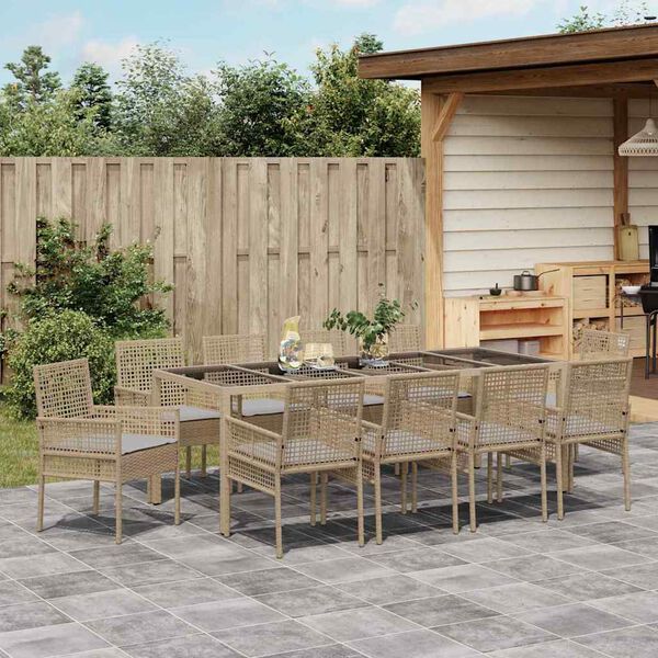 vidaXL Set da Pranzo per Giardino 11 pcs Beige polyrattan