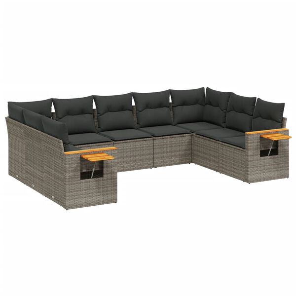 vidaXL Set Divano da Giardino 9 pz con Cuscini Grigio in Polyrattan