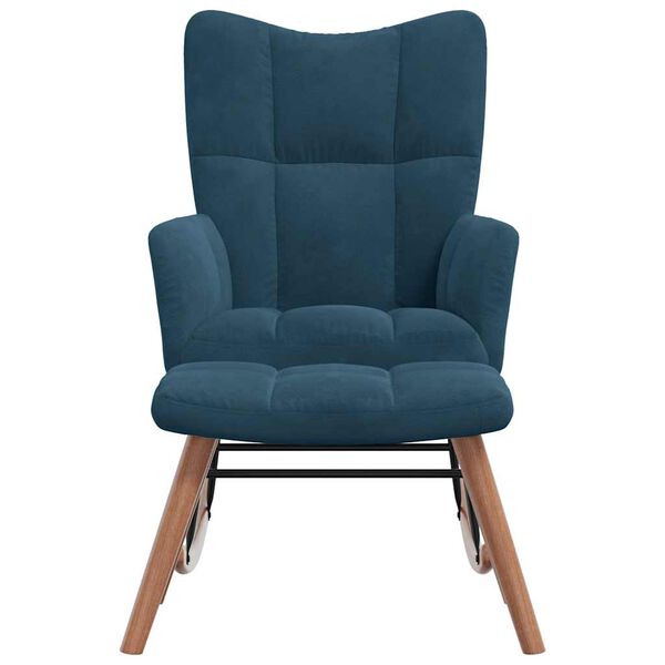 vidaXL Sedia a dondolo con sgabello in velluto blu