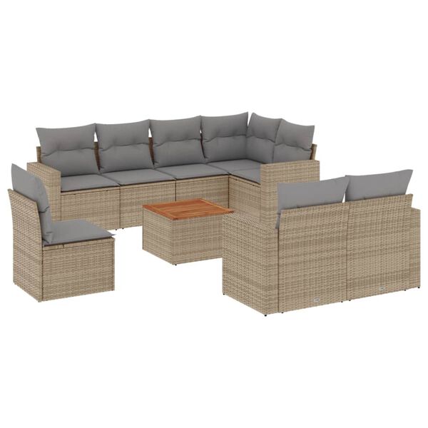 vidaXL Set Divano da Giardino 9 pz con Cuscini Beige Misto Polyrattan