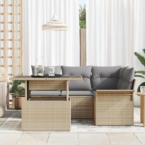 vidaXL Set Divano da Giardino con cuscino 5 pcs Beige Poly Rattan