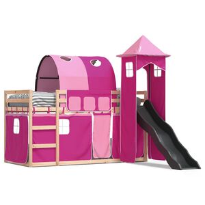 vidaXL Letto a Castello con Scivolo e Tende Rosa 80x200 cm