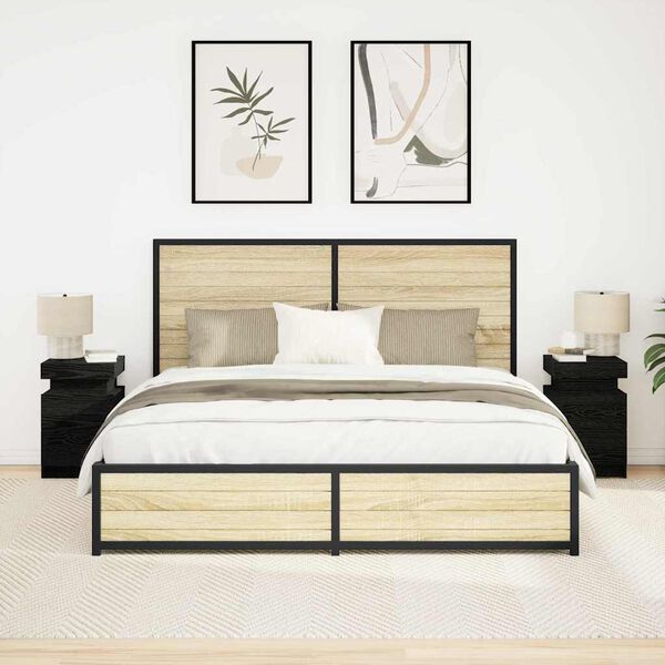 vidaXL Armadio da Notte con cassetto 2 pcs Rovere Nero 35 x 39 x 55 cm