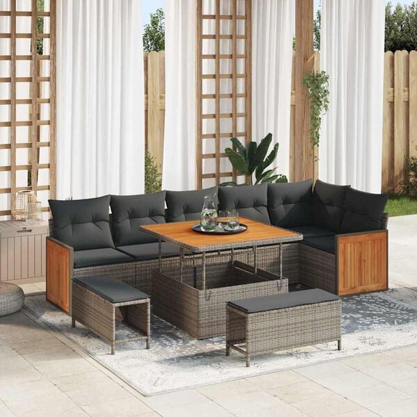 vidaXL Set Divano da Giardino 9 pcs Grigio Grigio scuro polyrattan