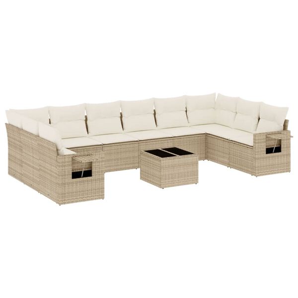 vidaXL Set Divani da Giardino 11 pz con Cuscini Beige in Polyrattan
