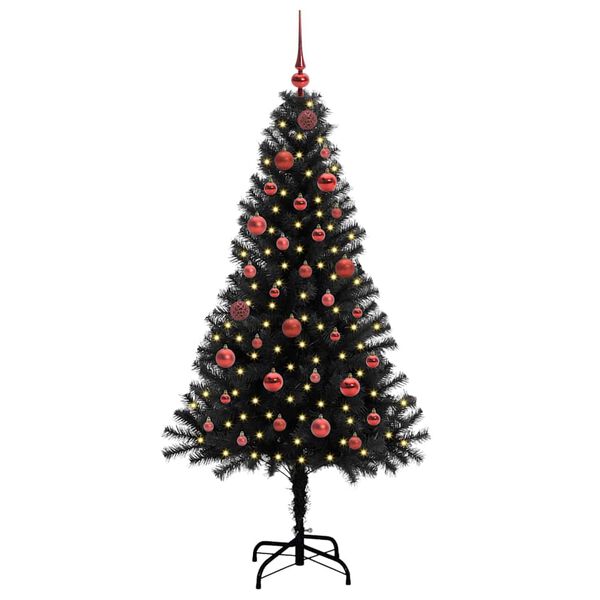vidaXL Albero di Natale con 150 LED con supporto Nero 150 cm PVC