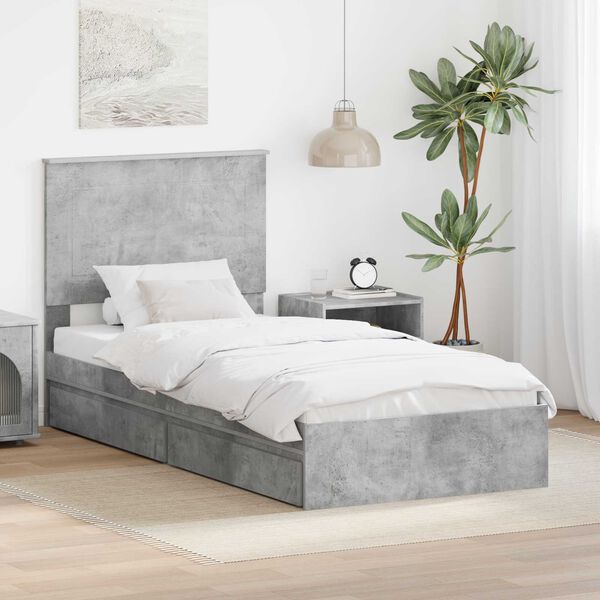 vidaXL Letto con Contenitore con testiera Grigio cemento 75 x 190 cm