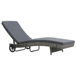 vidaXL Lettino Prendisole con Cuscino e Ruote in Polyrattan Antracite