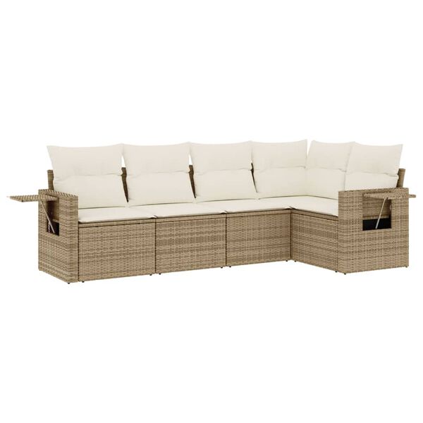 vidaXL Set Divano da Giardino 5 pz con Cuscini Beige in Polyrattan