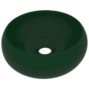 vidaXL Lavandino Lusso Rotondo Verde Scuro Opaco 40x15 cm in Ceramica