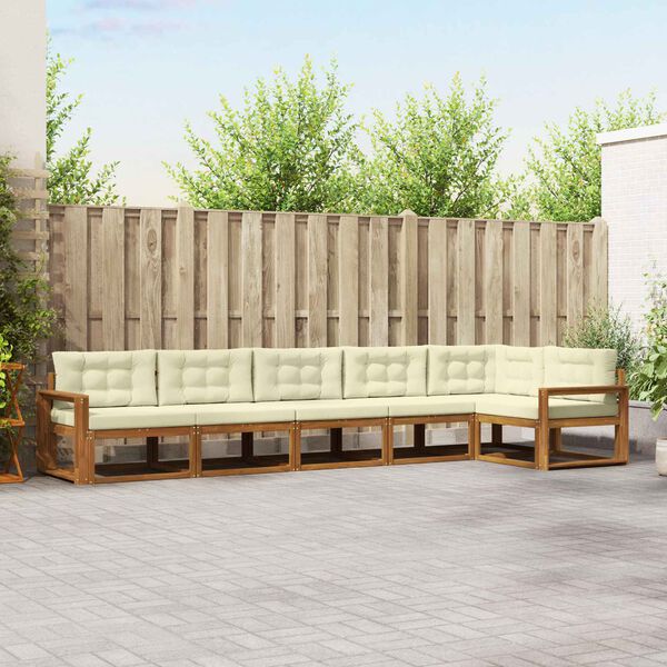 vidaXL Set di divani da esterno con cuscino 6 pcs Naturale e Crema